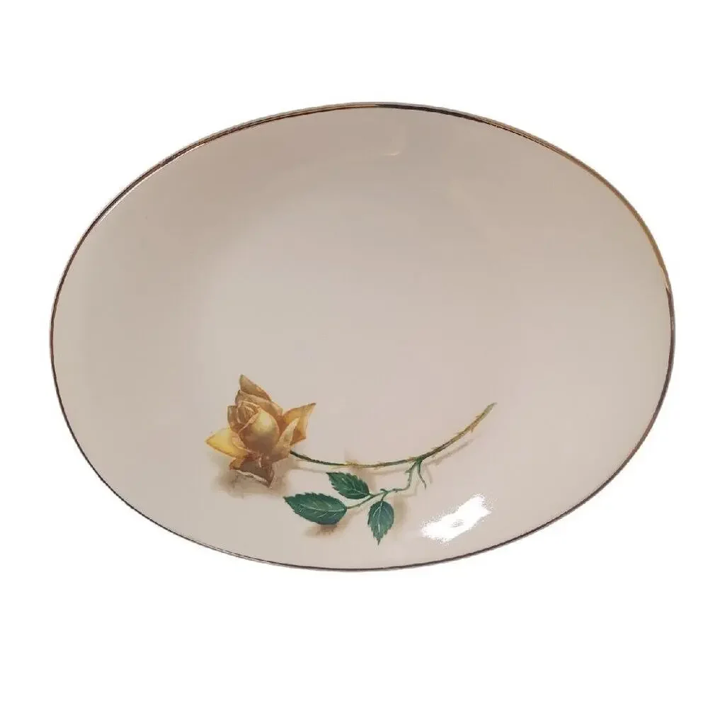 VTG Canonsburg Gravy Boat w/ Underplate Floral Yellow Trim White China GUC